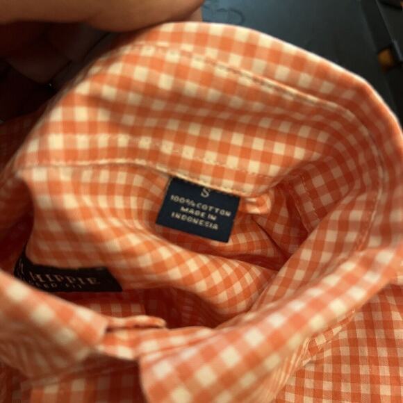 Fish Hippie Men’s Orange Gingham Tailored Fit Button Up Shirt Small - Picture 4 of 4